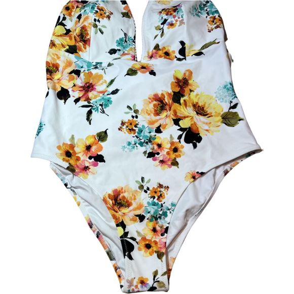 CUPSHE White Floral One Piece Swimsuit Size XXL - Picture 3 of 8